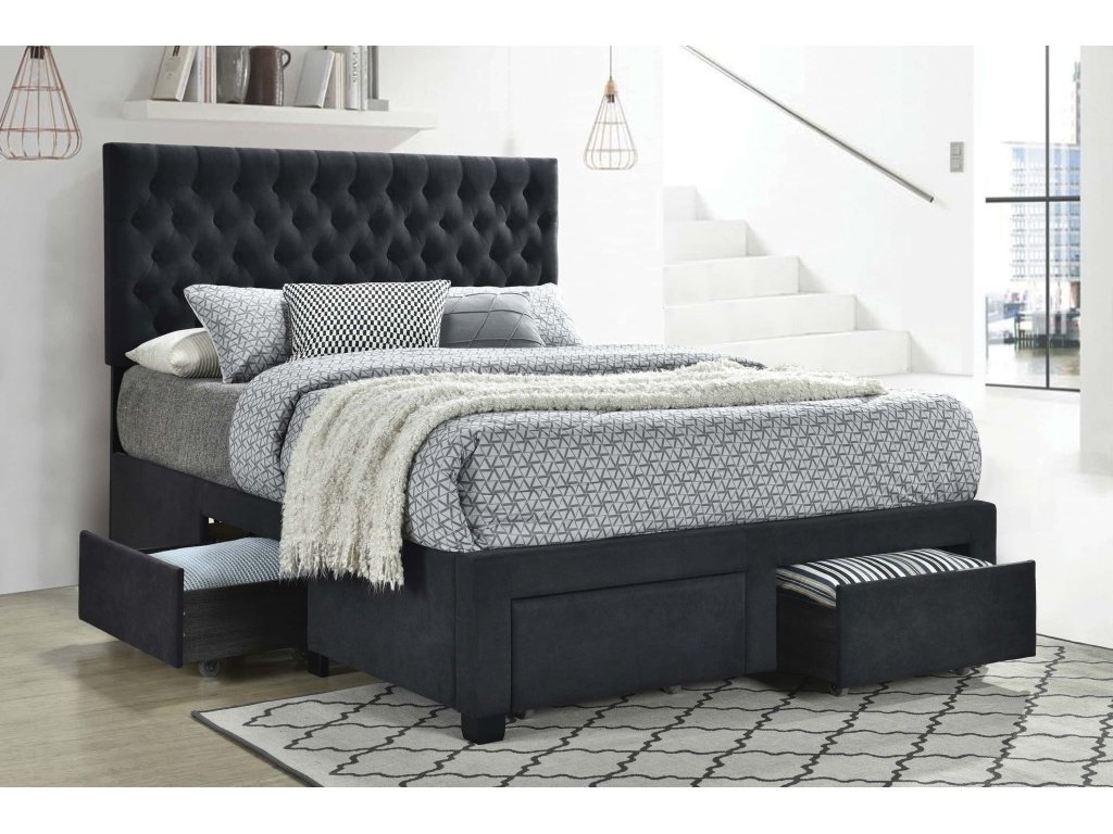 Soledad Upholstered Queen Storage Panel Bed Grey