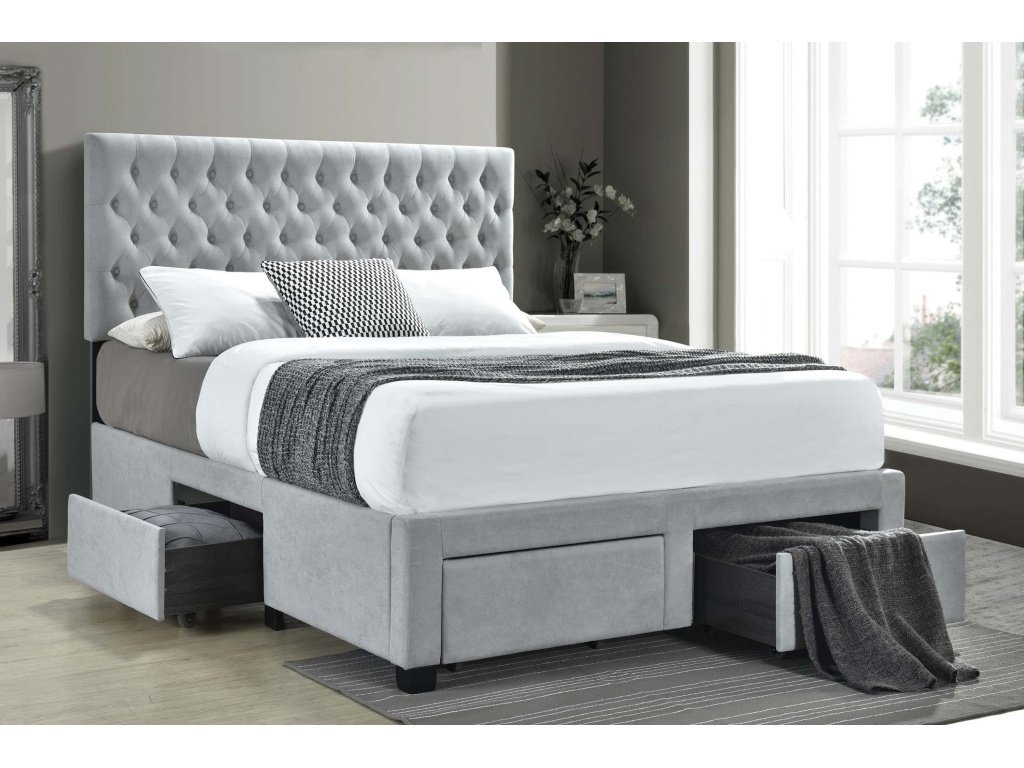 Soledad Upholstered Queen Storage Panel Bed Light Grey