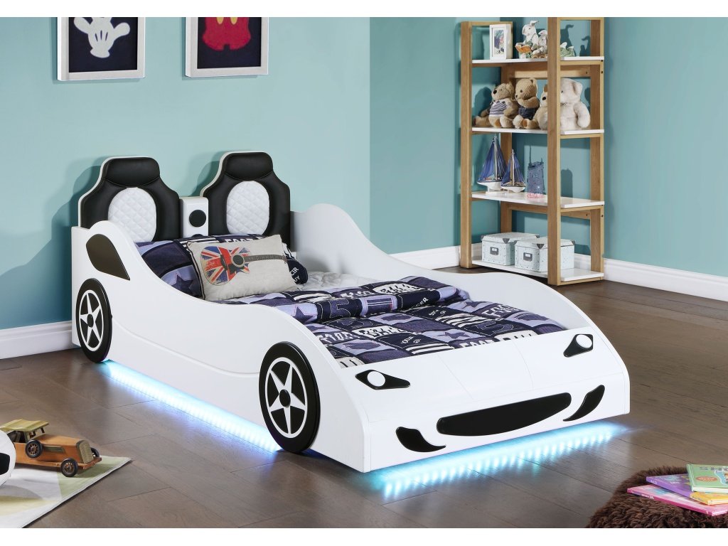 Cruiser Car Themed Twin Bed With Underglow Lights White