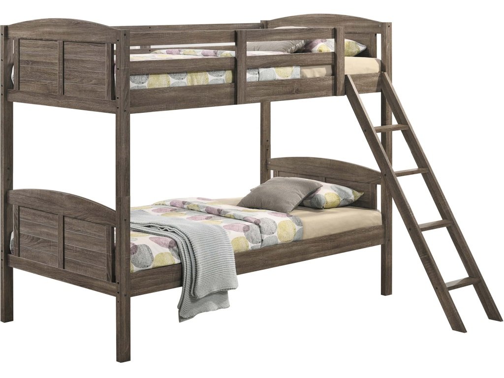 Flynn Wood Twin Over Twin Bunk Bed Weathered Brown