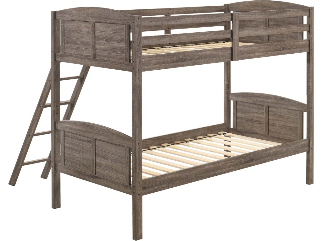 Flynn Wood Twin Over Twin Bunk Bed Weathered Brown