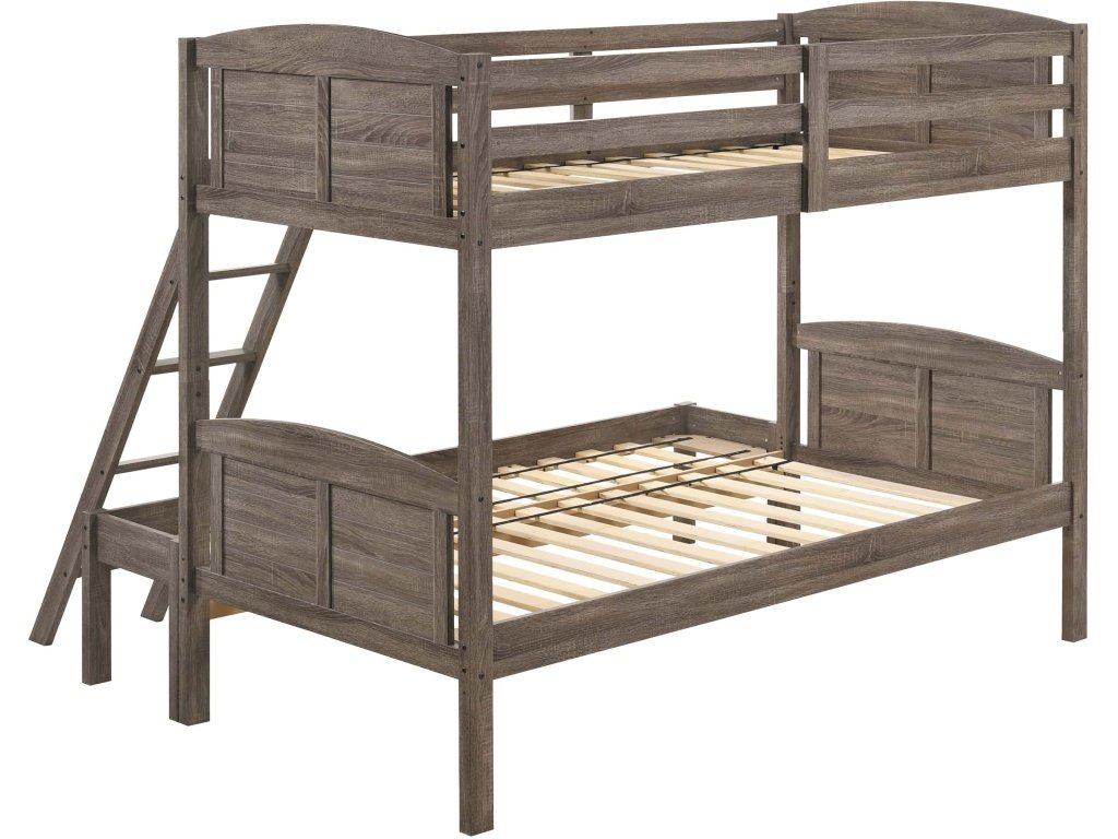 Flynn Wood Twin Over Full Bunk Bed Weathered Brown