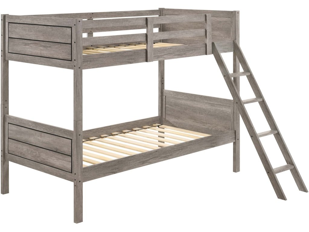 Ryder Wood Twin Over Twin Bunk Bed Weathered Taupe