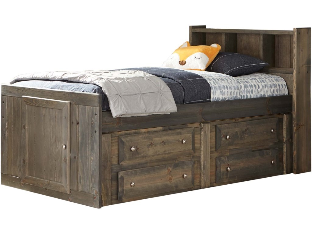 Wrangle Hill Wood Twin Storage Bookcase Bed Gunsmoke