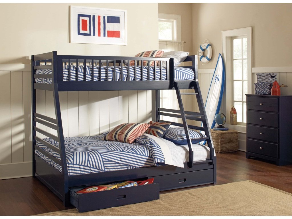 Ashton Twin Over Full 2-Drawer Bunk Bed Navy Blue