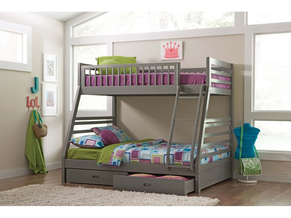 Ashton Twin Over Full Bunk 2-Drawer Bed Grey