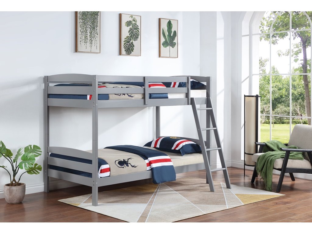 Rhea Wood Twin Over Twin Bunk Bed Grey