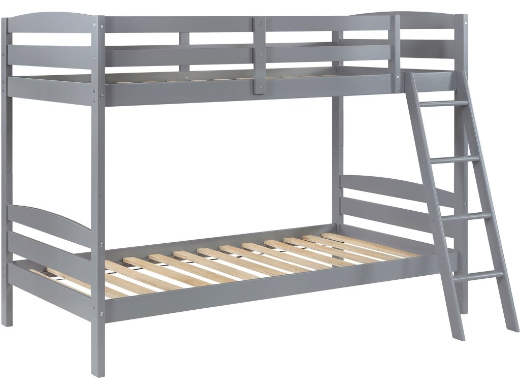 Rhea Wood Twin Over Twin Bunk Bed Grey