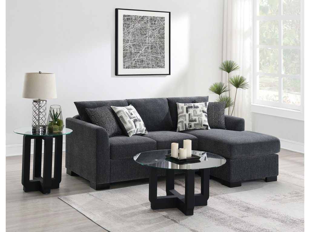 Storey Upholstered Sleeper Sectional Chaise Sofa Dark Grey