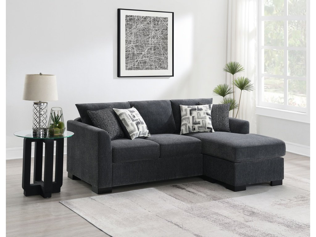 Storey Upholstered Sleeper Sectional Chaise Sofa Dark Grey