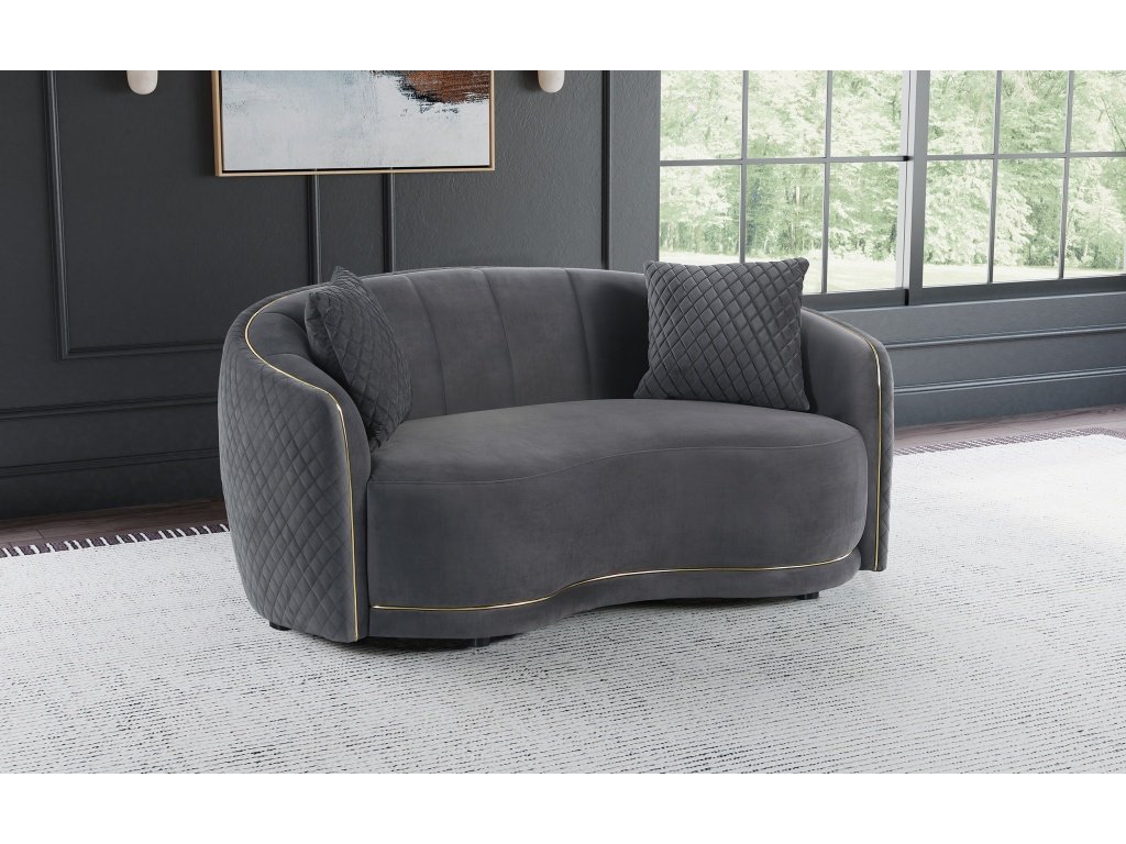 Brookside Velvet Upholstered Curved Loveseat Dark Grey