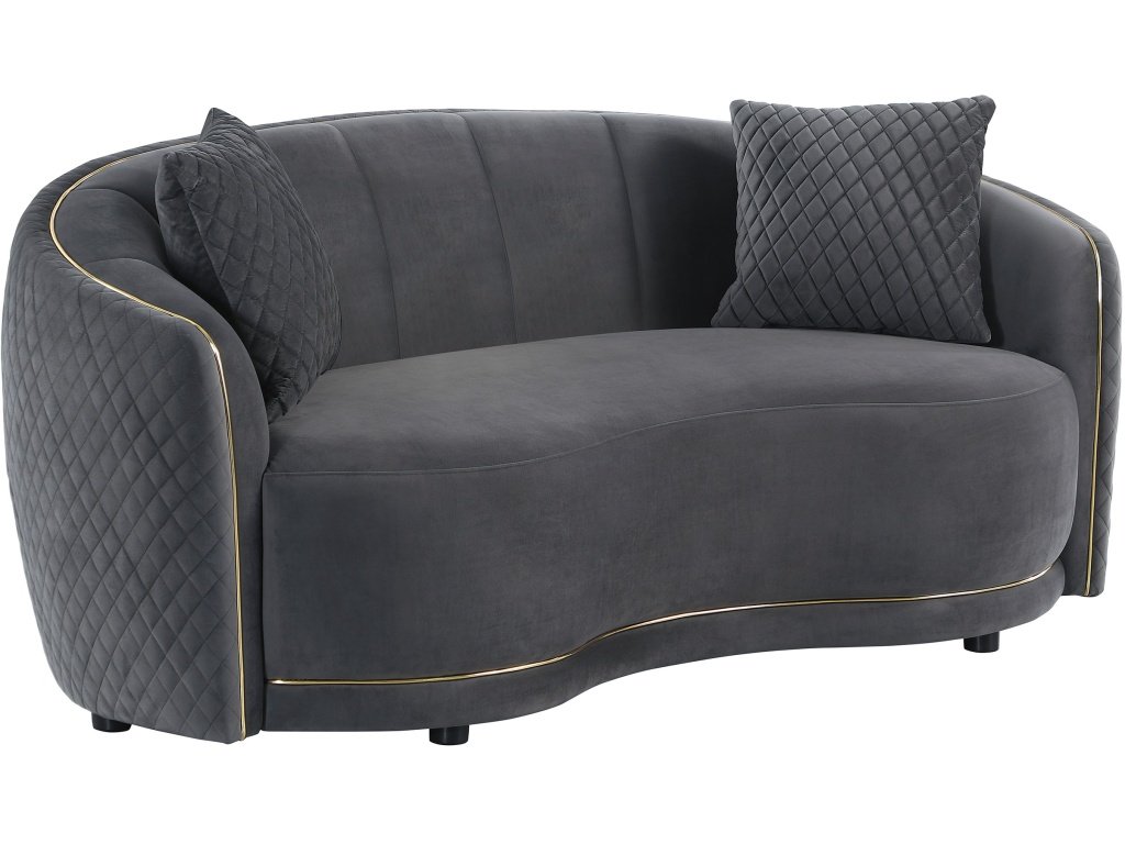 Brookside Velvet Upholstered Curved Loveseat Dark Grey