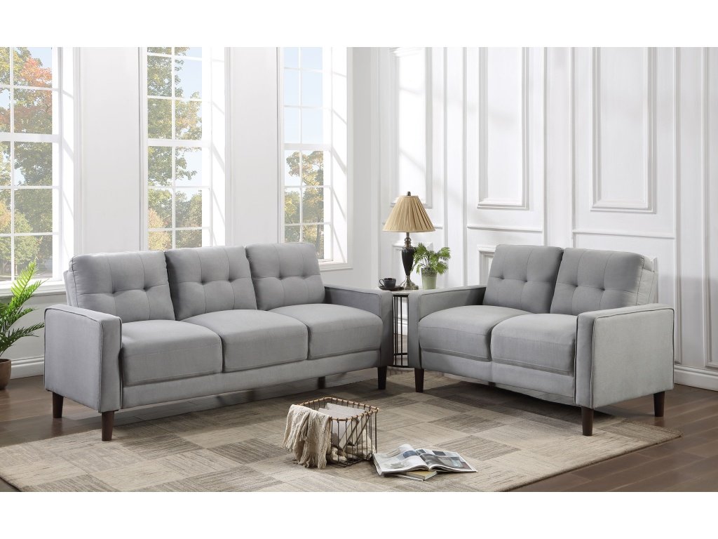 Bowen 2-Piece Upholstered Track Arm Tufted Sofa Set Grey