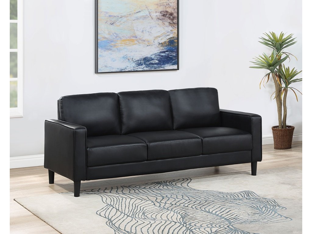 Ruth Upholstered Track Arm Faux Leather Sofa Black