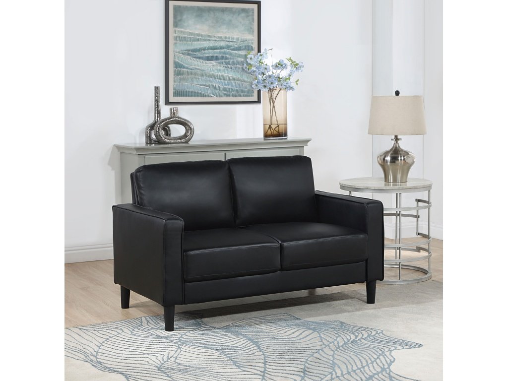 Ruth Upholstered Track Arm Faux Leather Loveseat Black