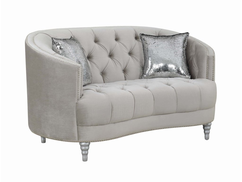 Avonlea Upholstered Sloped Arm Loveseat Grey Velvet