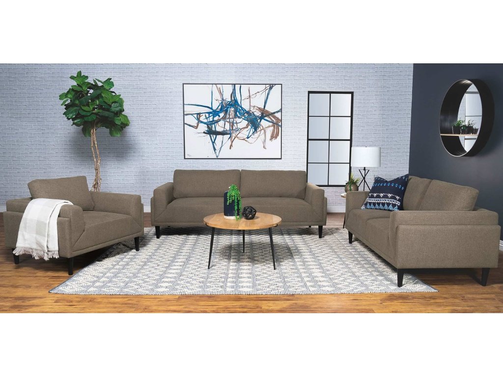 Rilynn 3-Piece Upholstered Track Arms Sofa Set Brown