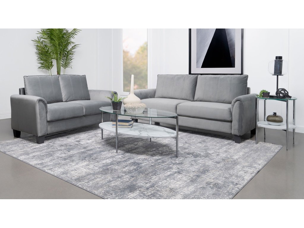 Davis  2-piece Upholstered Rolled Arm Sofa Grey