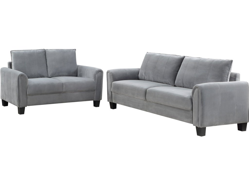 Davis  2-piece Upholstered Rolled Arm Sofa Grey