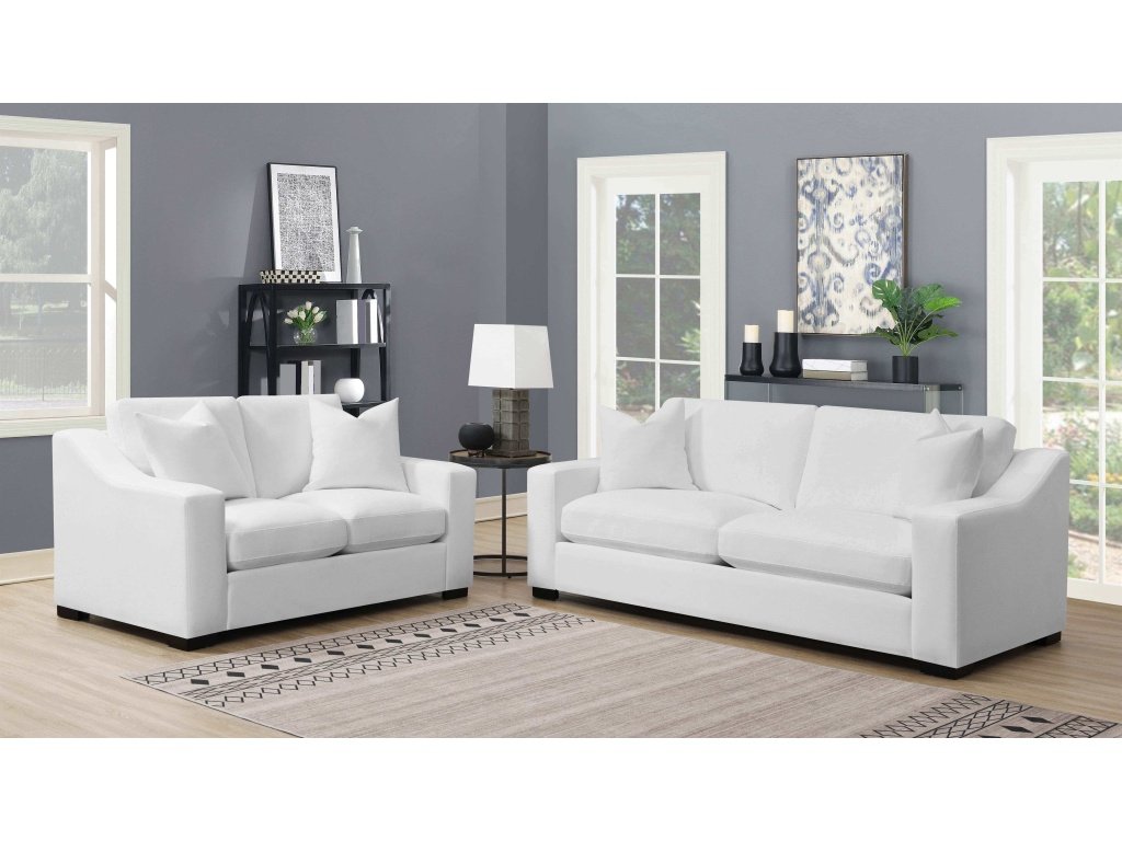 Ashlyn 2-Piece Upholstered Sloped Arms Living Room Set White