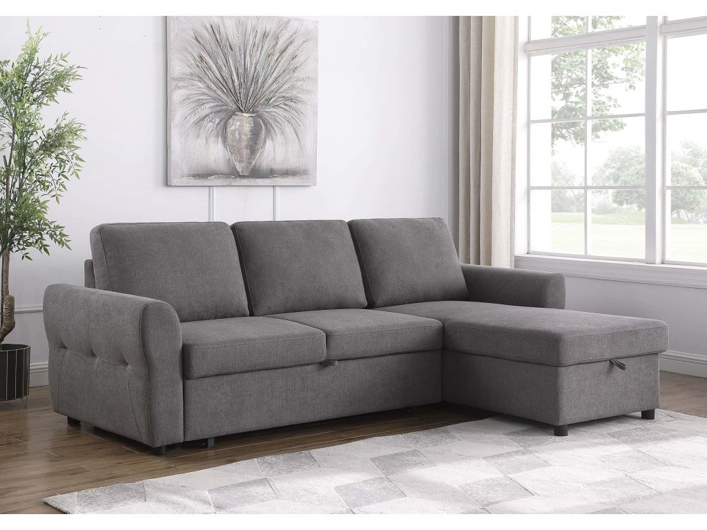 Samantha Upholstered Sleeper Sofa Sectional With Storage Chaise Grey