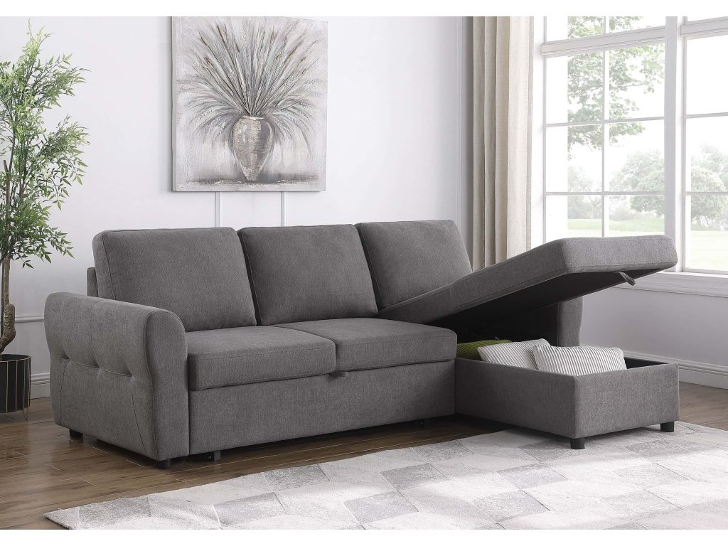 Samantha Upholstered Sleeper Sofa Sectional With Storage Chaise Grey