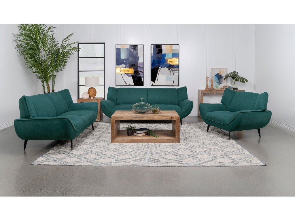 Acton 3-Piece Upholstered Flared Arm Sofa Set Teal Blue