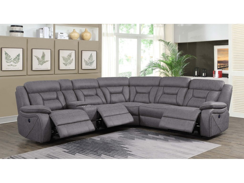 Higgins Upholstered Power Reclining Sectional Sofa Grey