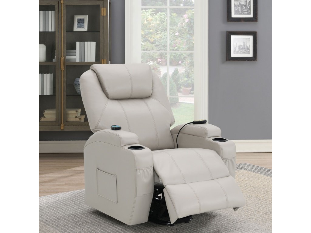 Sanger Upholstered Power Lift Recliner Chair With Massage Champagne