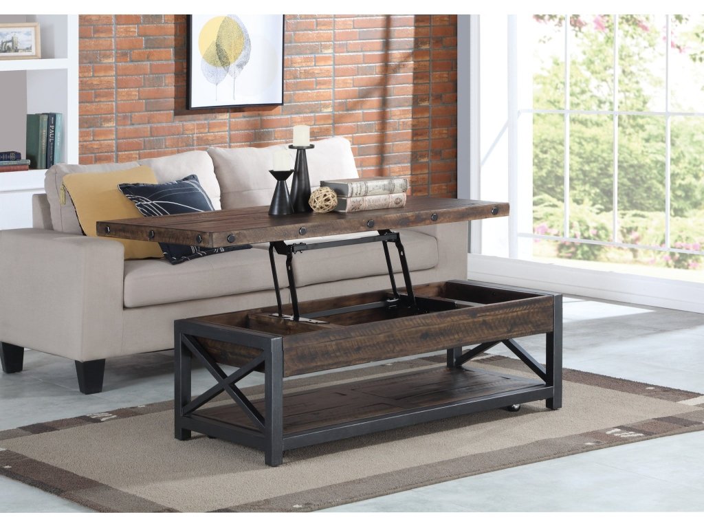 Carpenter Brown Rectangular Lift-Top Coffee Table with Casters