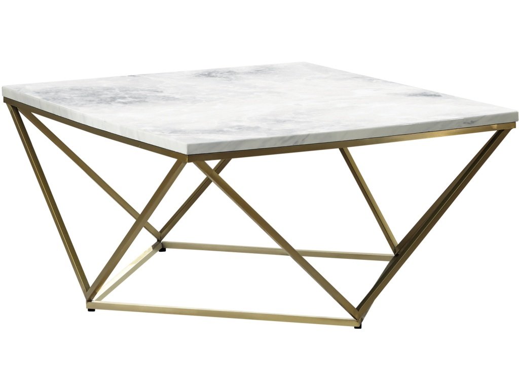 Meryl Square Faux Marble Top Coffee Table White And Gold