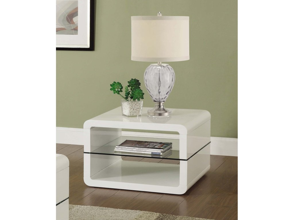 Elana 1-Shelf Rectangular Side End Table White High Gloss