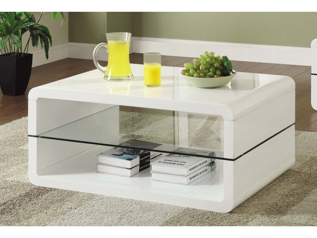 Elana 1-Shelf Rectangular Coffee Table White High Gloss