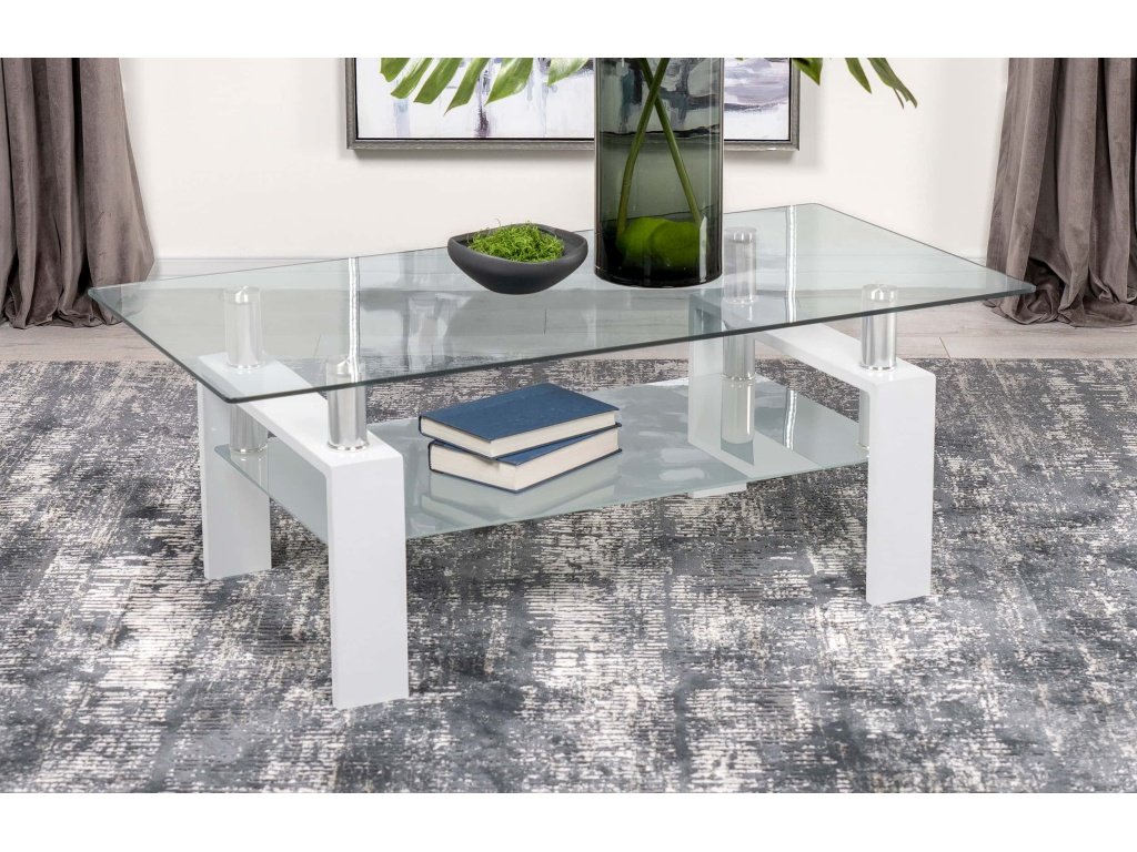 Dyer 1-Shelf Rectangular Glass Top Coffee Table White