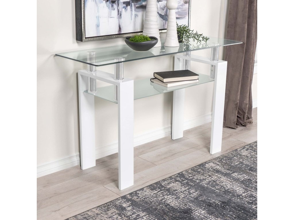 Dyer Rectangular Glass Top Entryway Sofa Console Table White