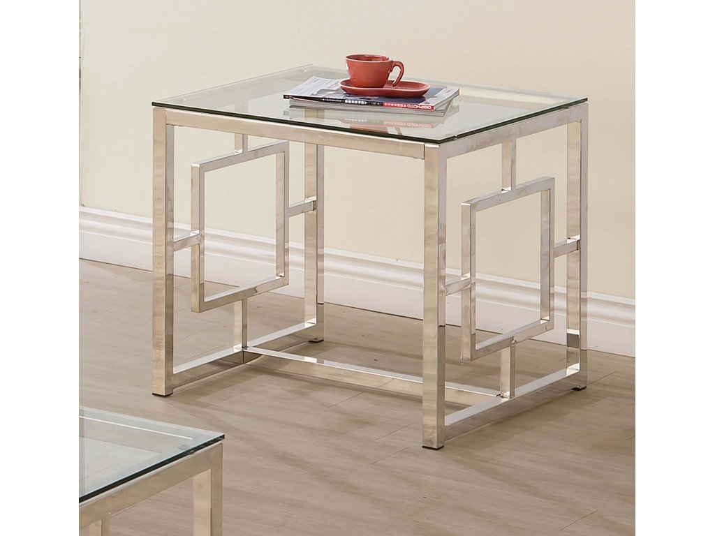 Merced Square Glass Top Side End Table Nickel