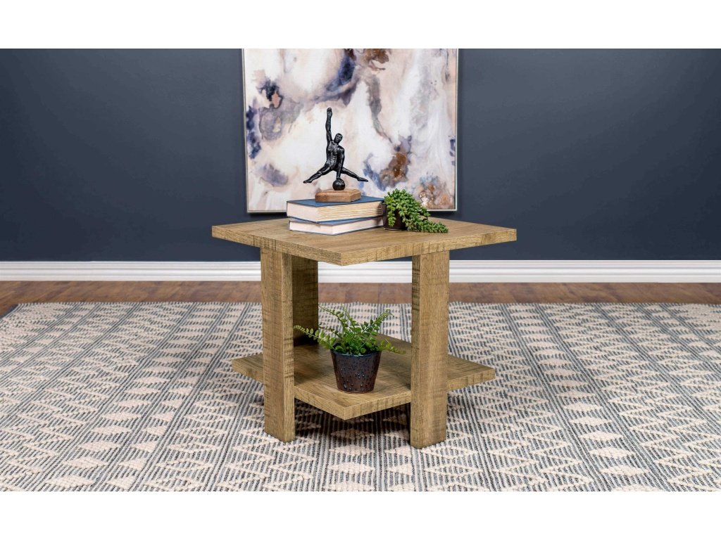 Dawn Square Engineered Wood End Table With Shelf Mango