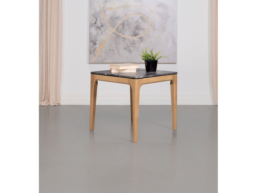 Polaris Rectangular End Table With Marble-Like Top Teramo And Light Oak