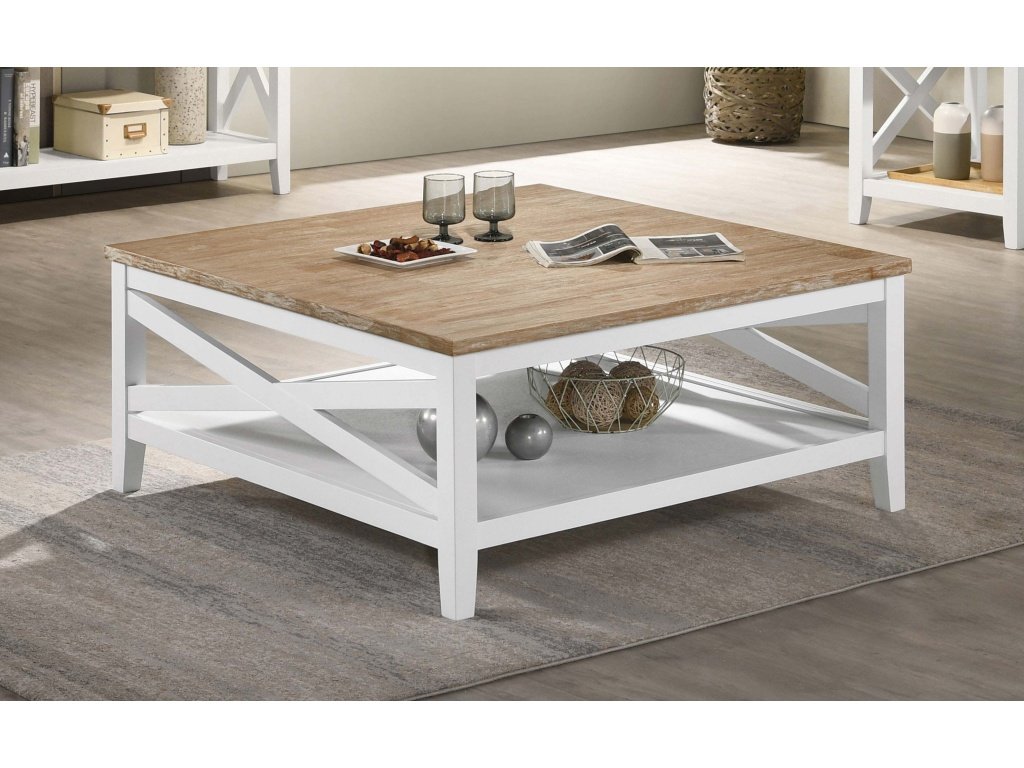 Maisy Square Wooden Coffee Table With Shelf Brown And White