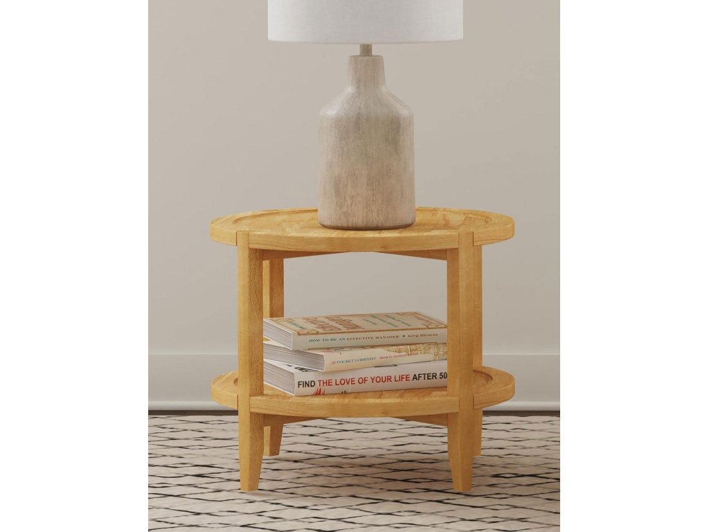 Camillo Round Solid Wood Side End Table Maple Brown