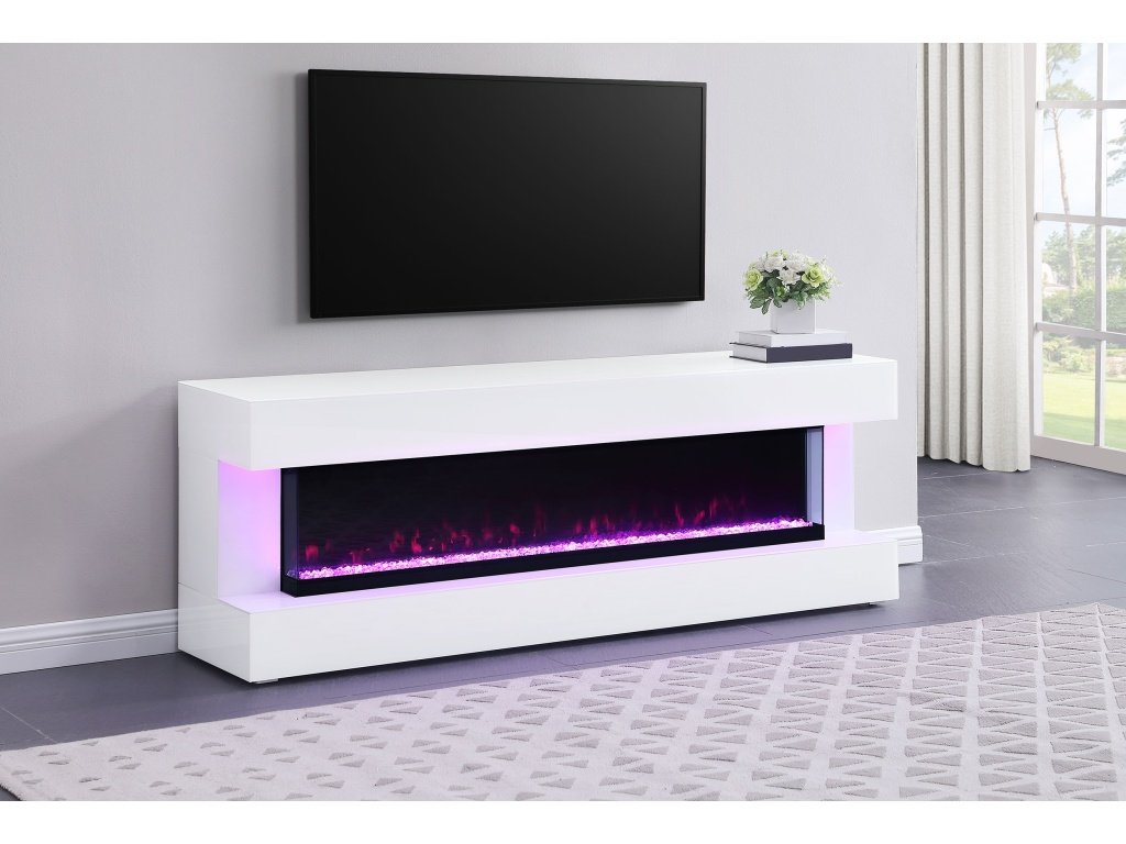 Vallerie 71″ TV Stand With Visual Flame Box White