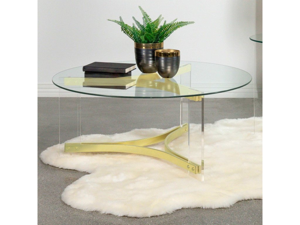 Janessa Round Glass Top Acrylic Leg Coffee Table Matte Brass