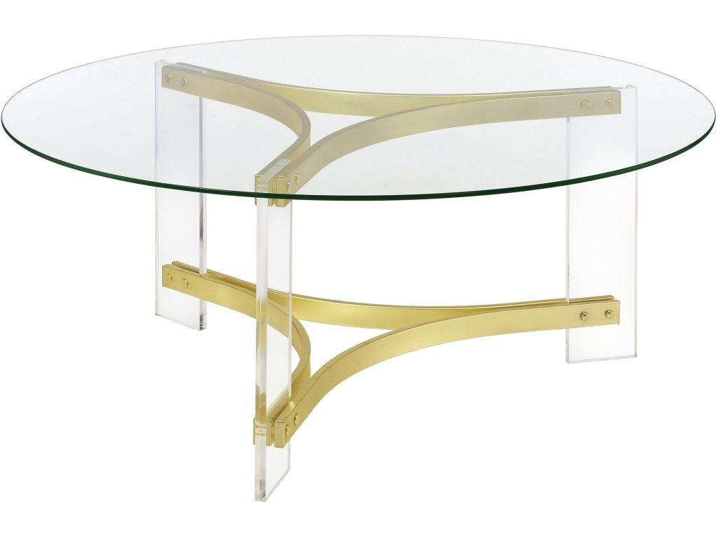 Janessa Round Glass Top Acrylic Leg Coffee Table Matte Brass