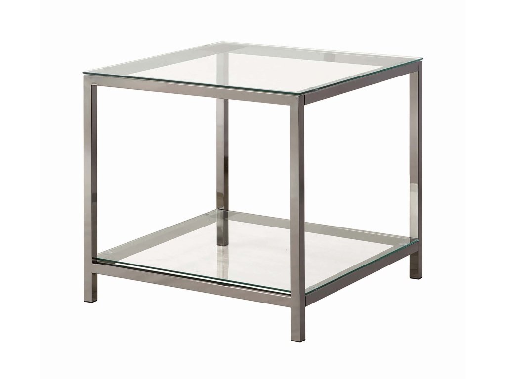 Trini 1-Shelf Glass Top Side End Table Black Nickel