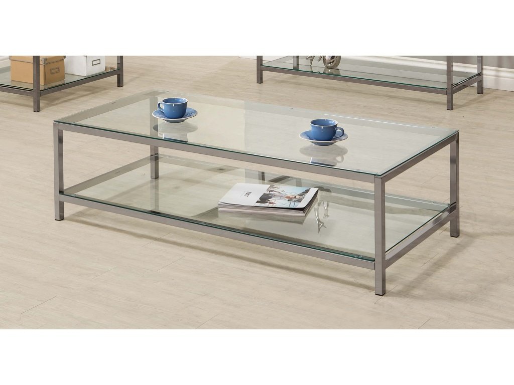 Trini 1-Shelf Glass Top Coffee Table Black Nickel