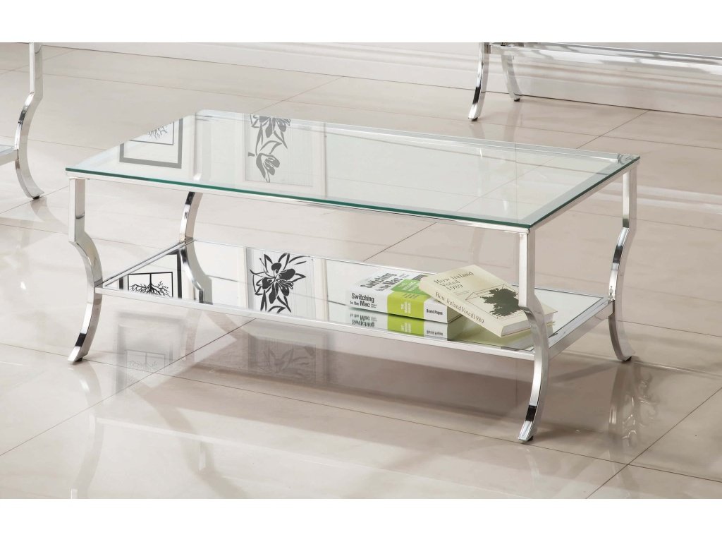 Saide Rectangular Coffee Table With Mirrored Shelf Chrome