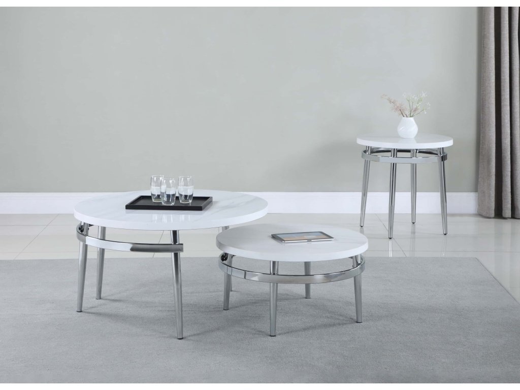 Avilla Round End Table White And Chrome