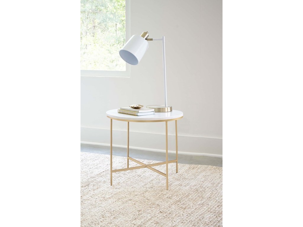 Ellison Round X-Cross End Table White And Gold