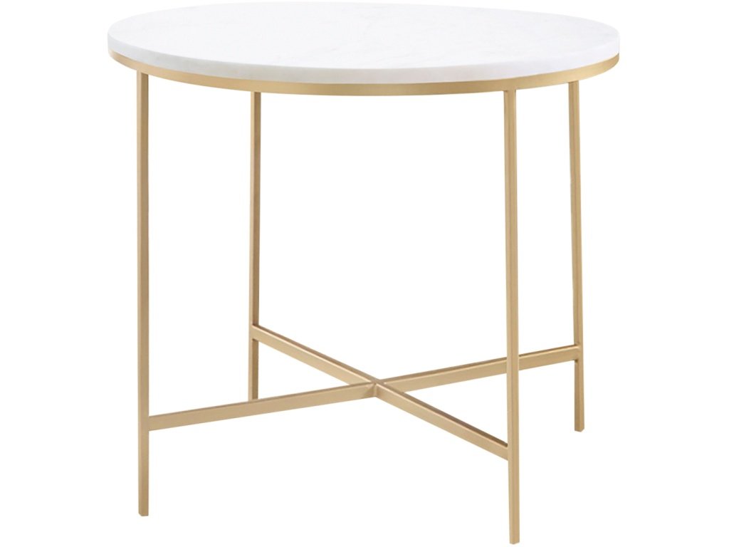 Ellison Round X-Cross End Table White And Gold