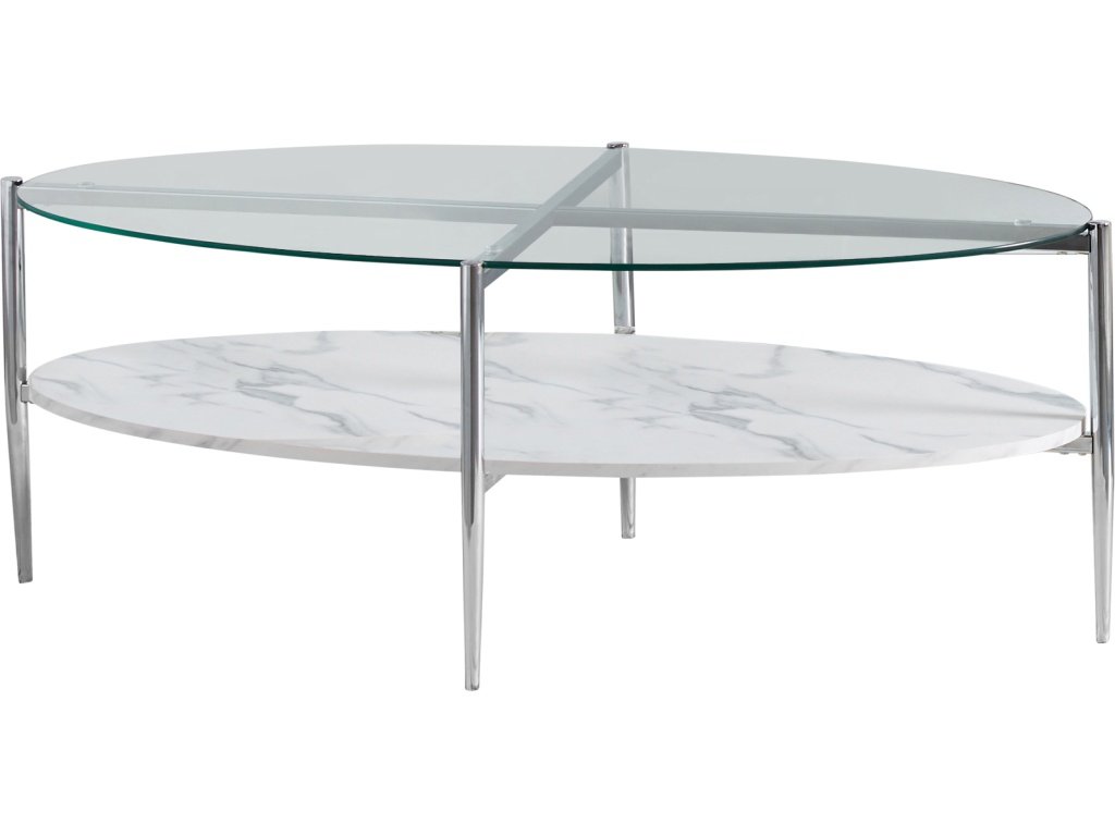 Cadee Oval Glass Top Coffee Table White And Chrome